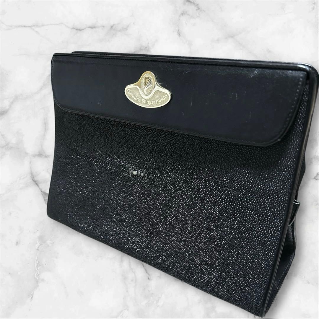 希少　ガルーシャ　エイ革　スクラッチ　ハンドバッグ　ゴールドロゴ