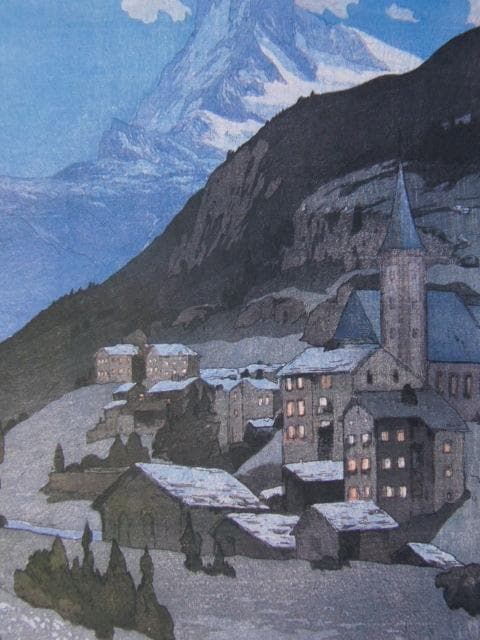 吉田博、マタホルン山 夜、希少な額装用画集より、新品高級額装付