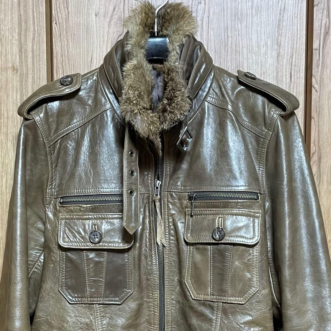 高級感 ホースハイド 本革 ジャケット ミリタリー リアルファー 高級感 ホースハイド 本革 ジャケット ミリタリー リアルファー