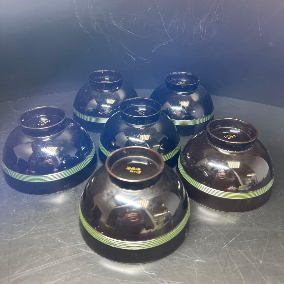 輪島塗 廣塚作 研ぎ出し蒔絵椀6客と蓋1点 身口径11.5㎝ 東Y8-0206①