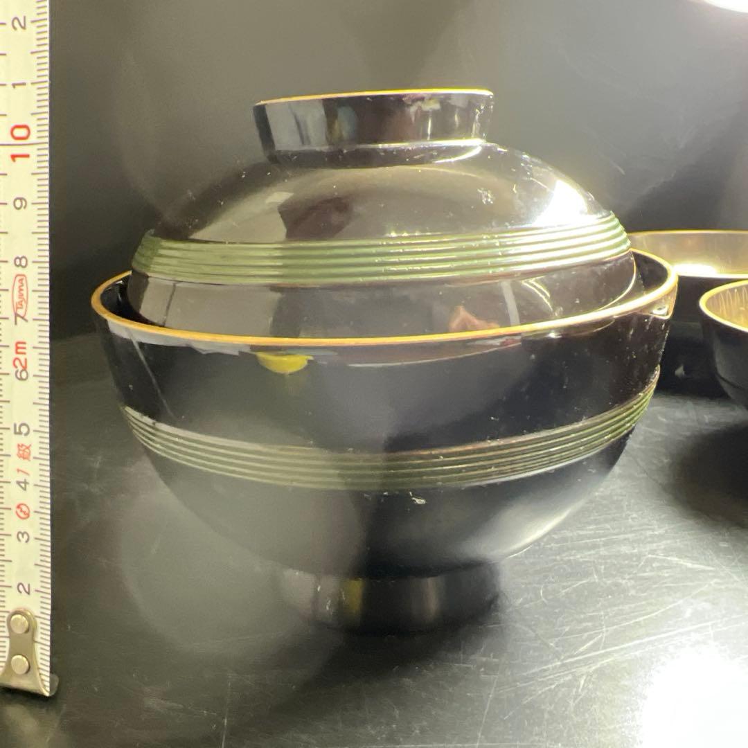 輪島塗 廣塚作 研ぎ出し蒔絵椀6客と蓋1点 身口径11.5㎝ 東Y8-0206①