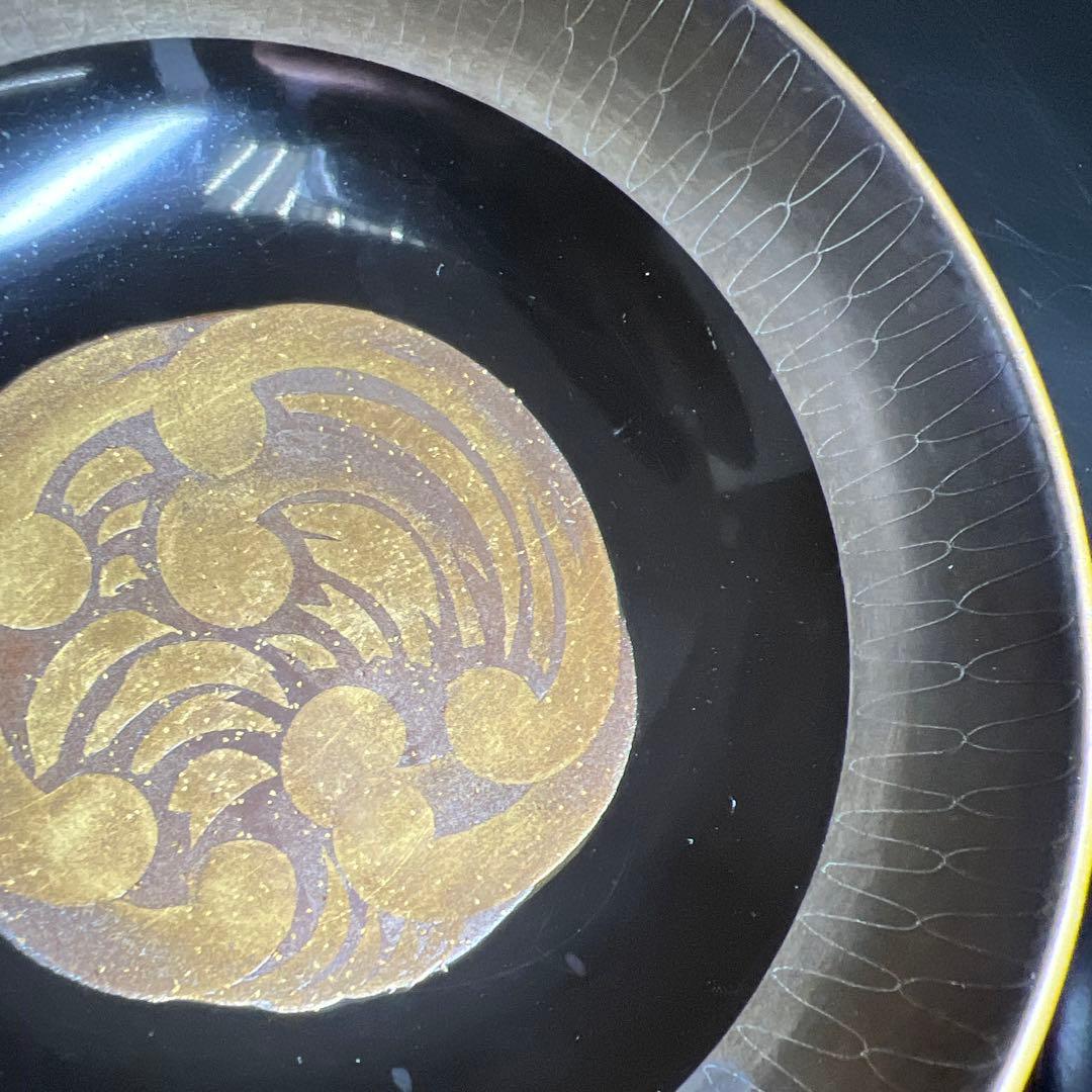 輪島塗 廣塚作 研ぎ出し蒔絵椀6客と蓋1点 身口径11.5㎝ 東Y8-0206①