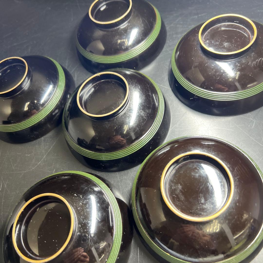 輪島塗 廣塚作 研ぎ出し蒔絵椀6客と蓋1点 身口径11.5㎝ 東Y8-0206①