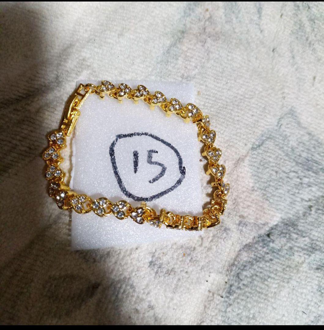 ⑮m→→→j24-1/ゴールドの水晶のハート形ラインストーンブレスレット