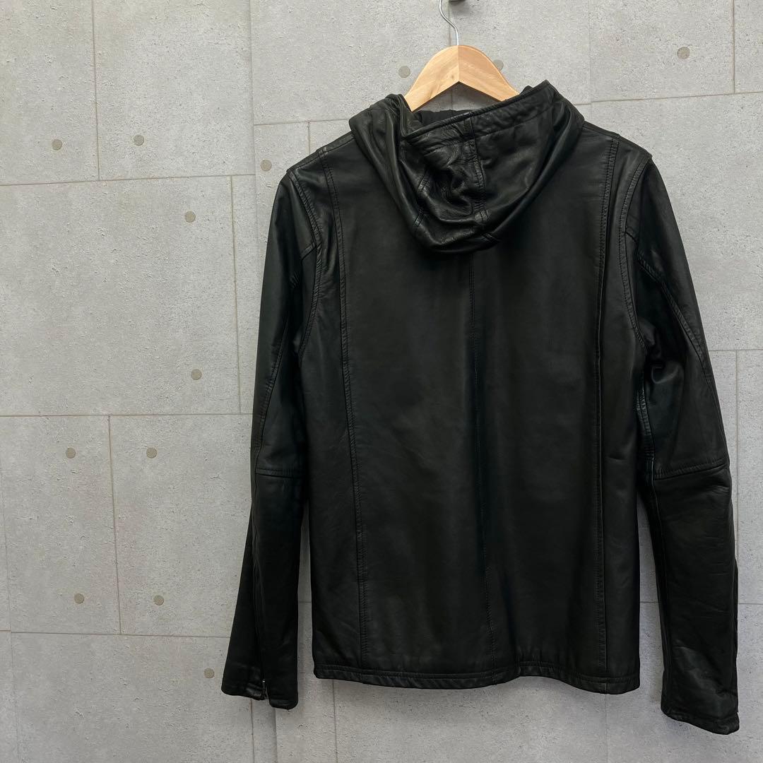 shama シャマ レザージャケット フード ブラック サイズ40 メンズ
