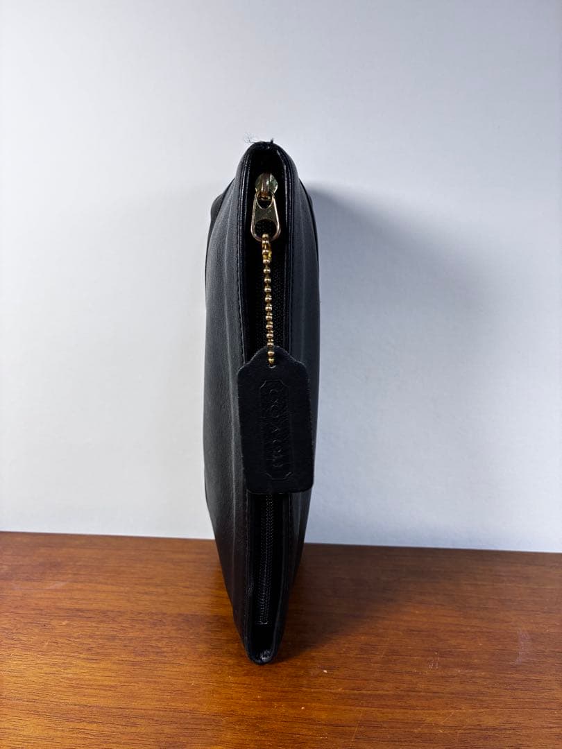 希少 ネイビー オールドコーチ 内側ボーダー レザーポーチ マルチ