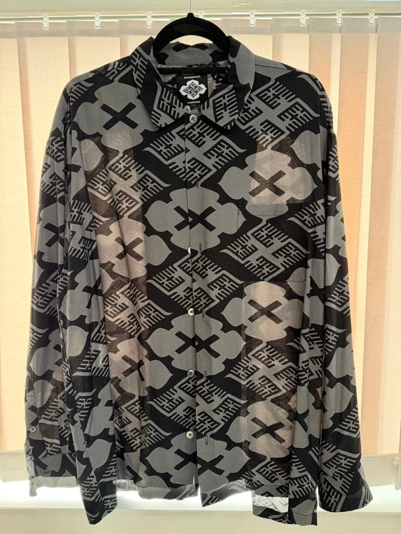 GAKKINxBUDSPOOL 花罰家紋 L/S HAWAIlAN SHIRT