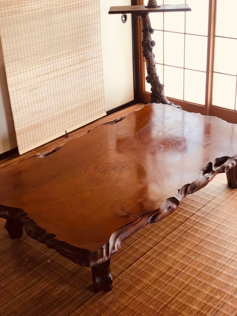 天然木 《 雰囲気がある耳付き 座卓 》