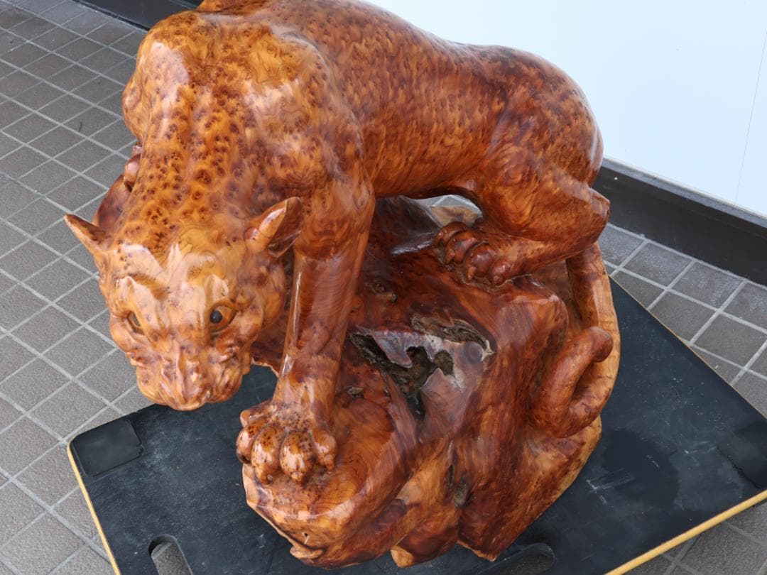 メル82601様専用 木彫 玉杢 泡杢 石噛 一刀彫 豹 眼木象嵌 BK145