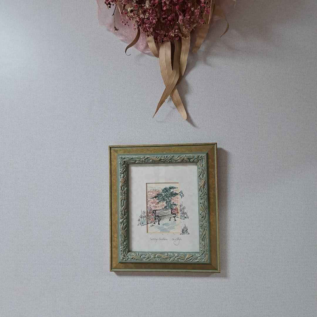 花とベンチ　水彩画