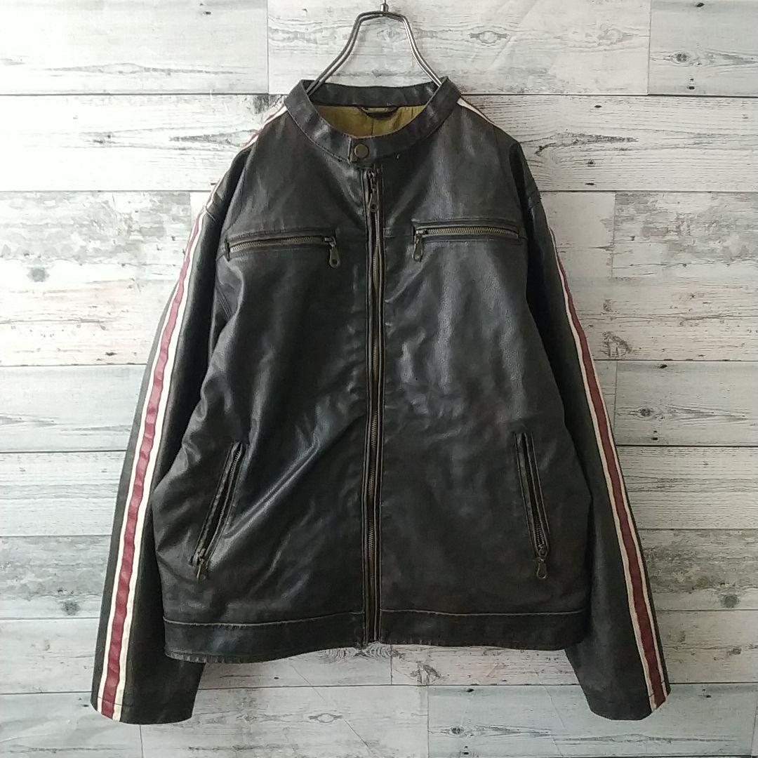 本革 リアルレザー サイドライン ライダース レザージャケット M ブラウン