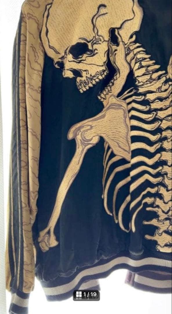 【花旅楽団】リバーシブル　スカジャン　スカル　ゴールド　ブラック　Lサイズ