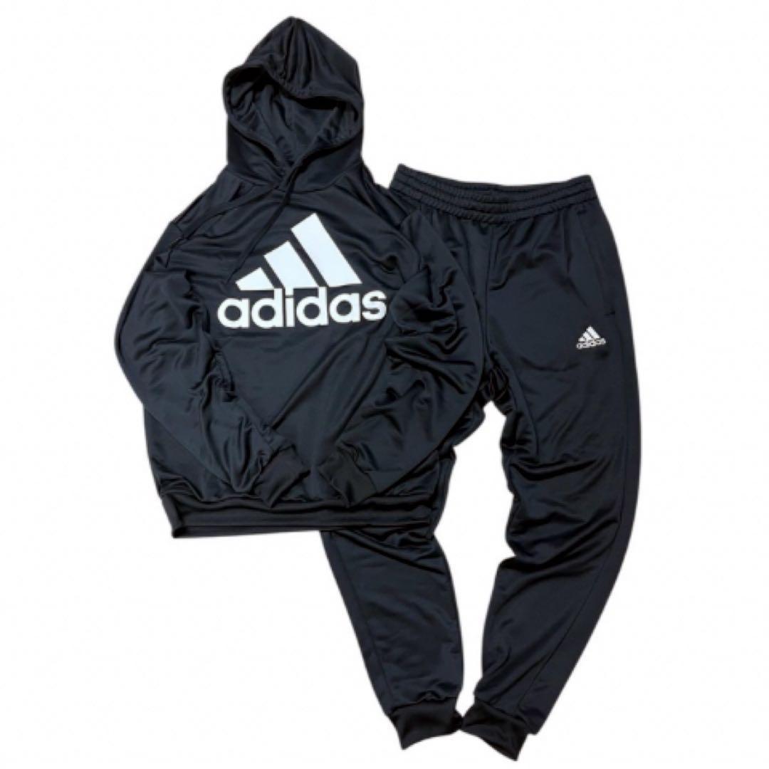 新品 アディダス パーカー ジャージ 上下セットアップ 黒 XL adidas