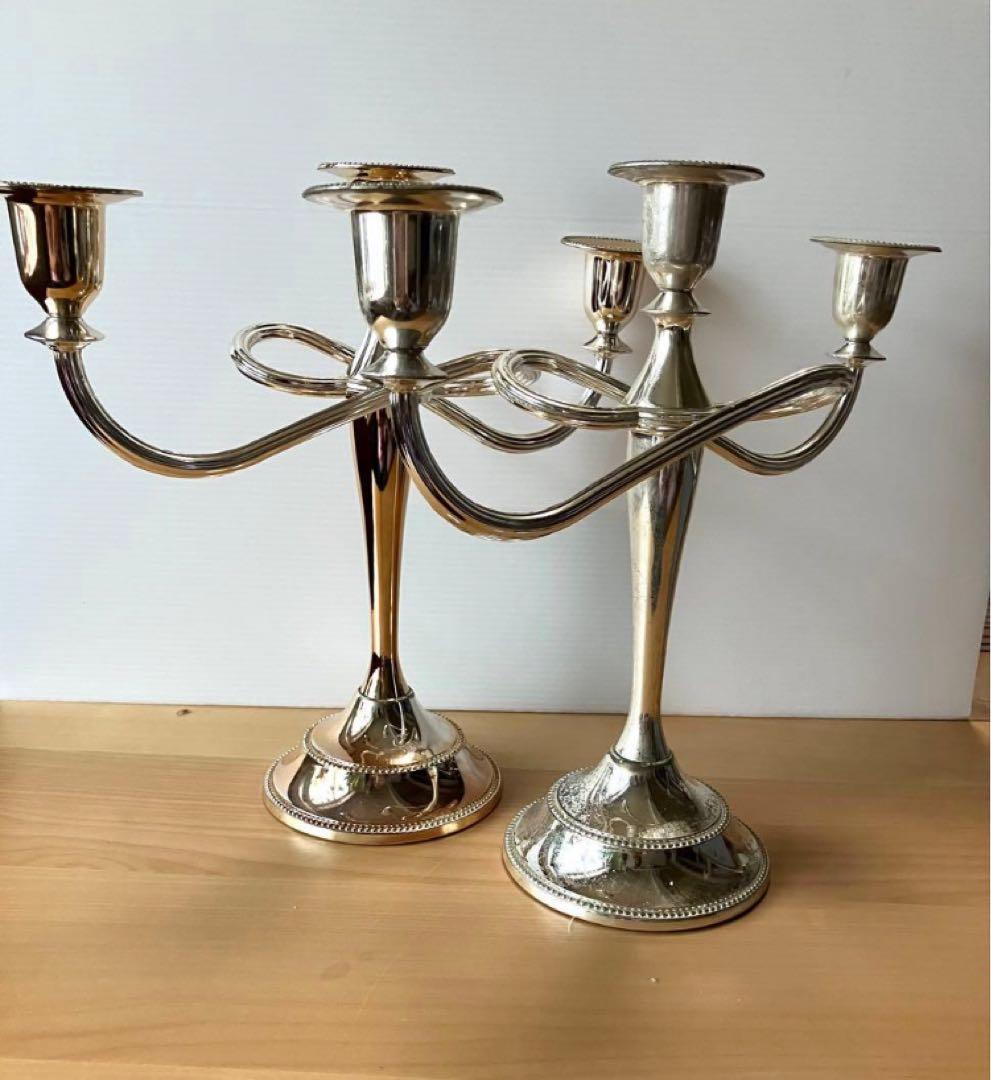 クイーンアン　イギリス　キャンドル　ホルダー　シルバー　セット　元箱