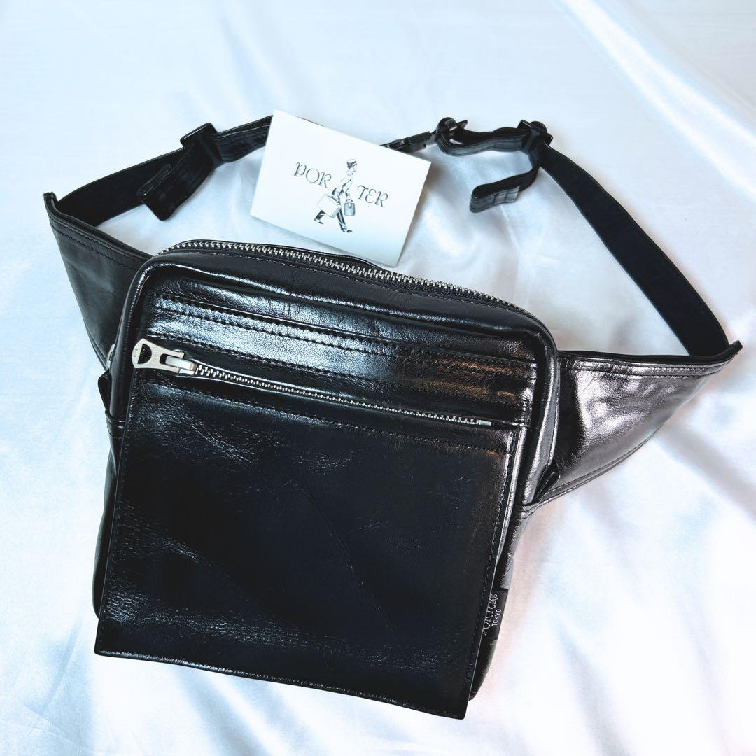 美品 PORTER オールレザー ウエストバッグ ボディバッグ スクエア 廃盤品 名作廃盤【PORTER】スクエア オールレザー ウエストポーチ ボディバッグ