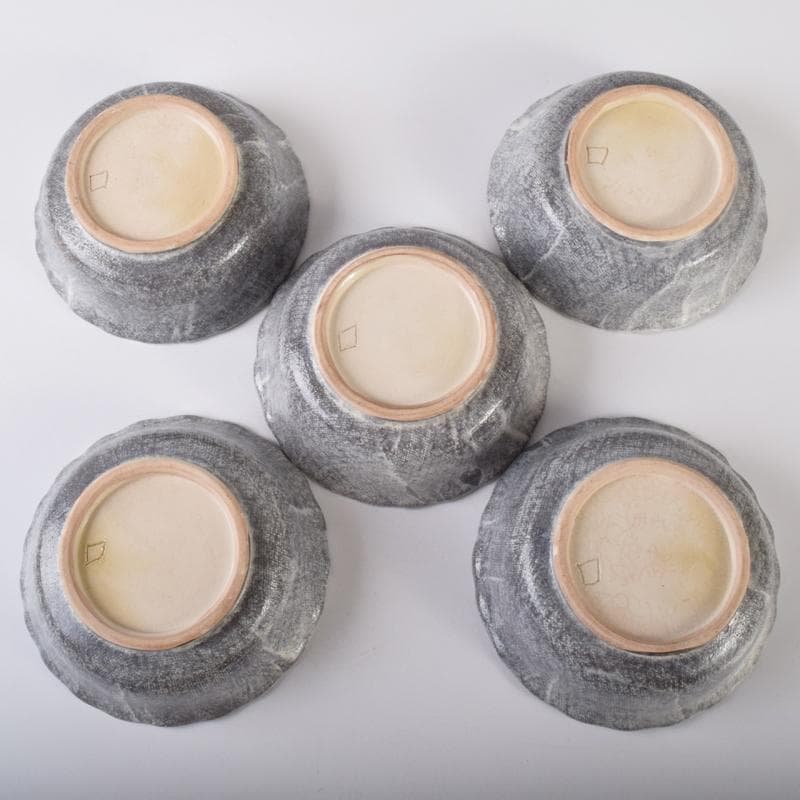 北大路魯山人作　布目紅葉小鉢　五客　共布　黒田陶々庵極め箱　F　R8458B