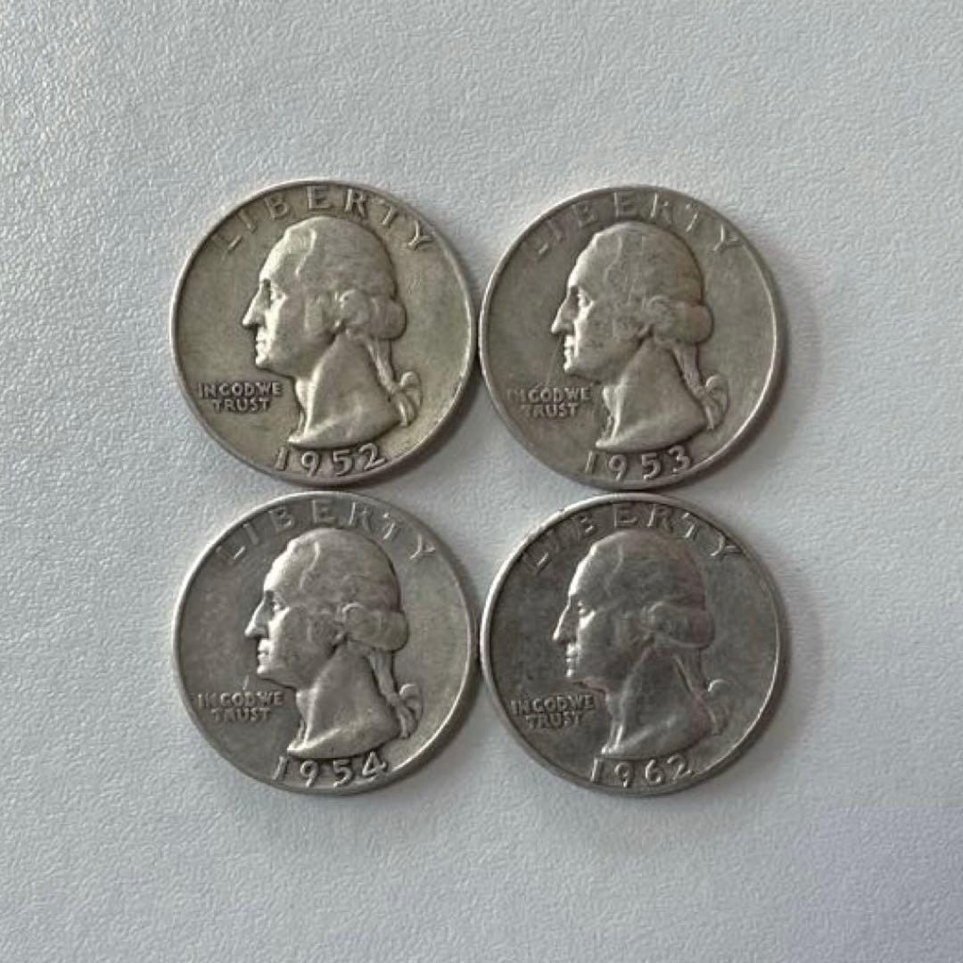 1964年以前のみ 銀製 ワシントンクォーターダラー 25セント硬貨 4枚