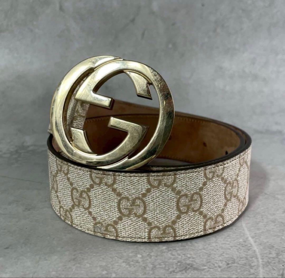 GUCCI ベルト GGスプリーム インターロッキング デカロゴ インターロッキングG ディテール付き ベルト ・ブラック GGスプリーム