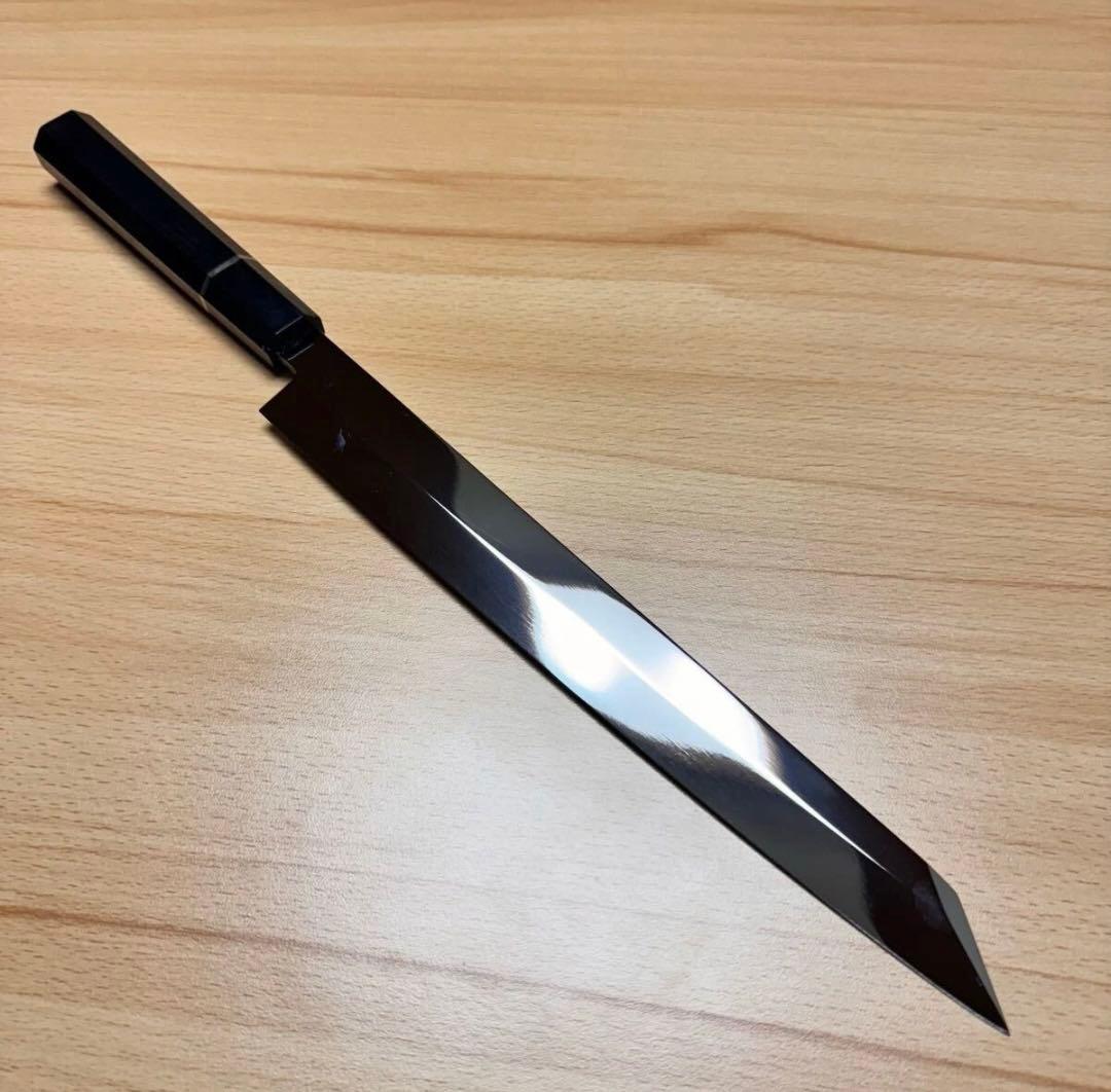 切付柳刃包丁　鏡面　黒檀本牛角八角柄　刺身包丁　（全鋼） 270mm 切付柳刃包丁 鏡面 黒檀八角柄 刺身包丁 全鋼 和包丁【鞘付き