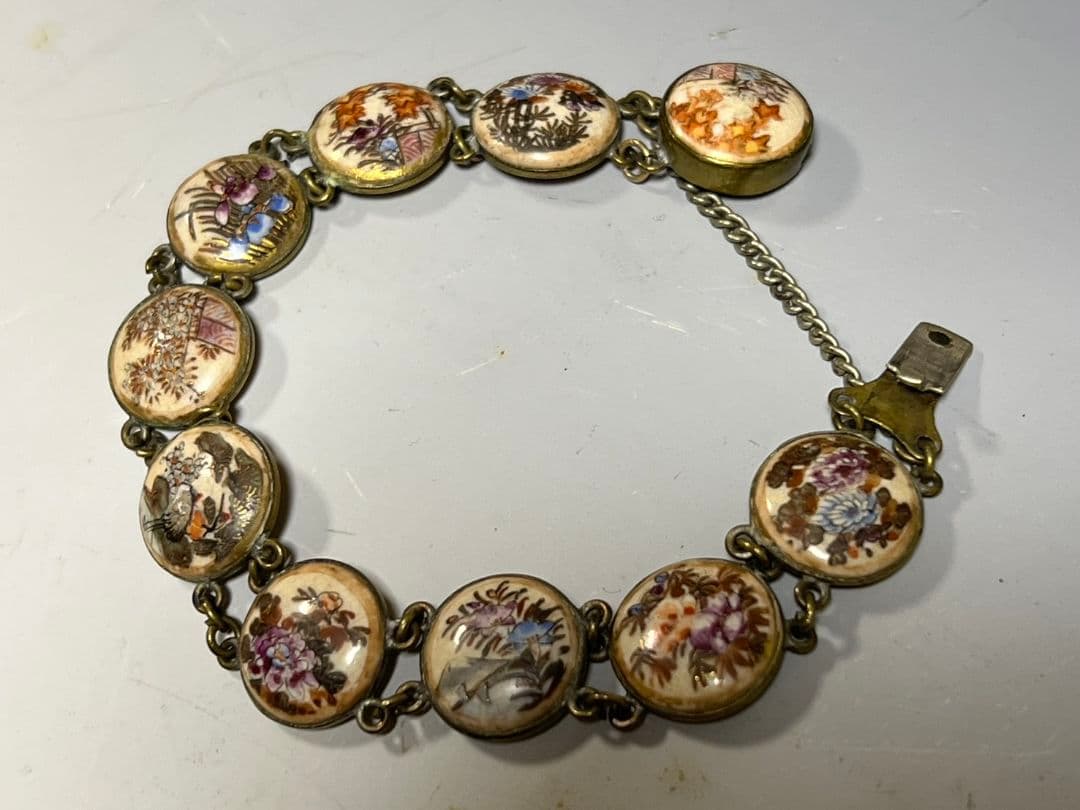 アンティークブレスレット　京都　薩摩焼花鳥文ブレスレット《明治大正期》里帰り