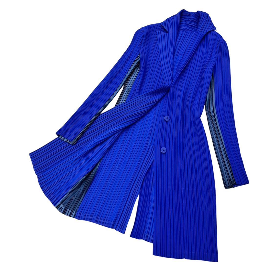 イッセイミヤケ プリーツ ロングジャケット コート 羽織り ロイヤル