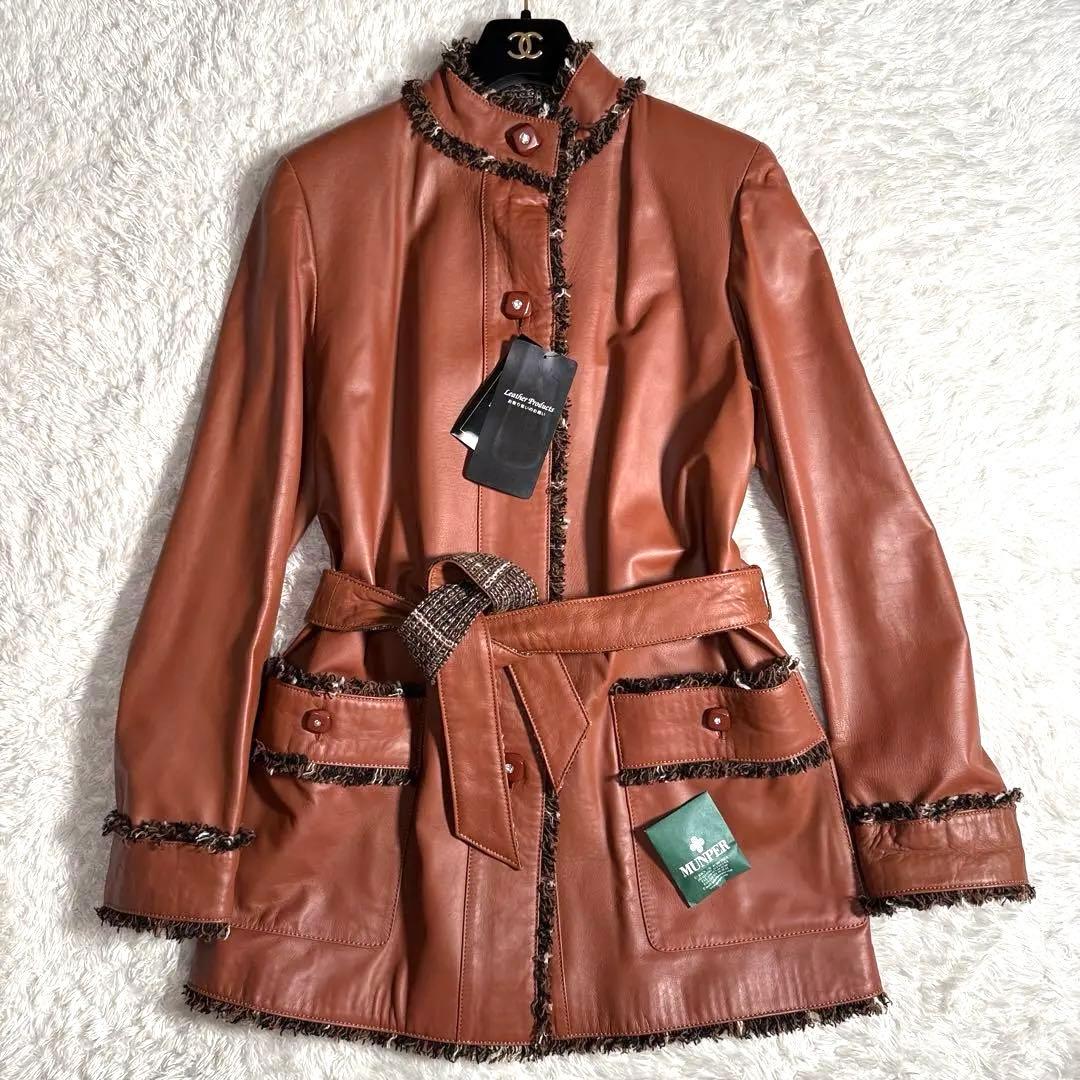 未使用 タグ付き MUNPER ラムレザーコート ベルト キャメル スペイン製