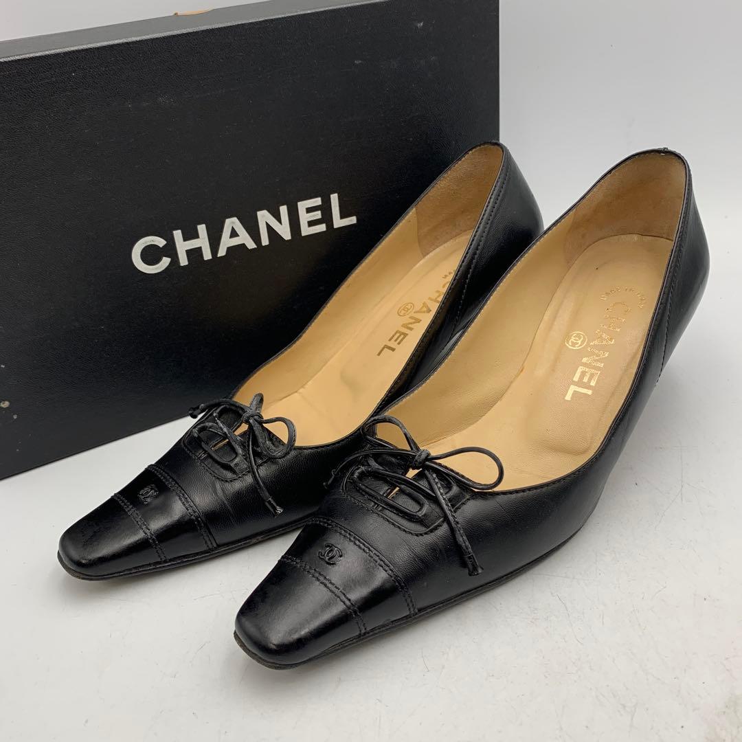 X326 シャネル パンプス 37 約23.5cm ブラック