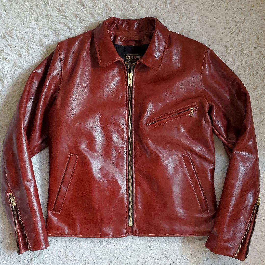 極美品 VANSON シングルライダース バックプリント スカル 40 VANSON（バンソン） ボーンスカル レザー ジャケット BONEBLK ばんそん