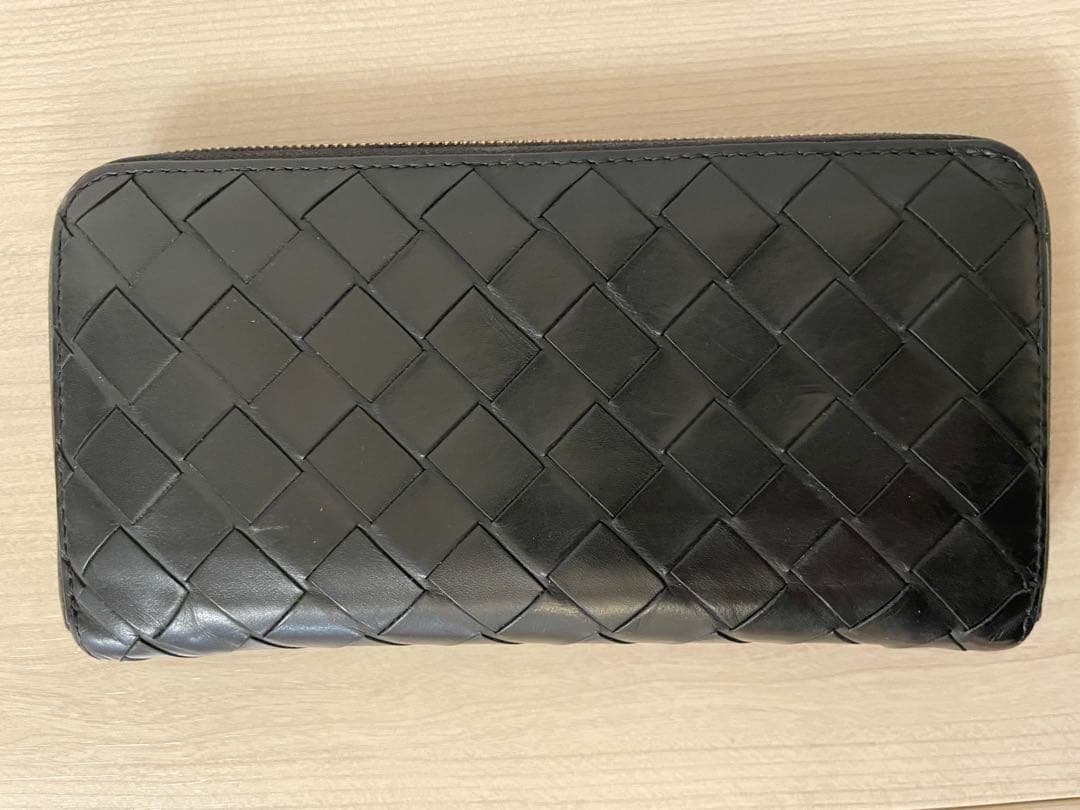 ボッテガヴェネタ イントレチャートジップアラウンドウォレット ブラック 長財布