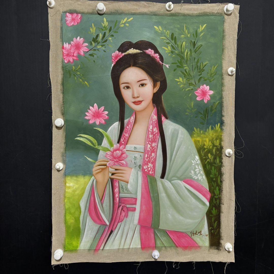 手描き 水彩油画 人物画 陳逸鸣 人物図 中国絵画 約70×100cm 未表装