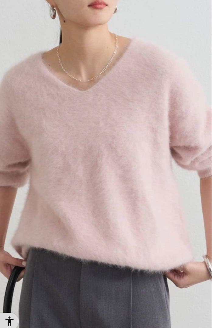 Lounge dress FURカシミヤVニット　ピンク