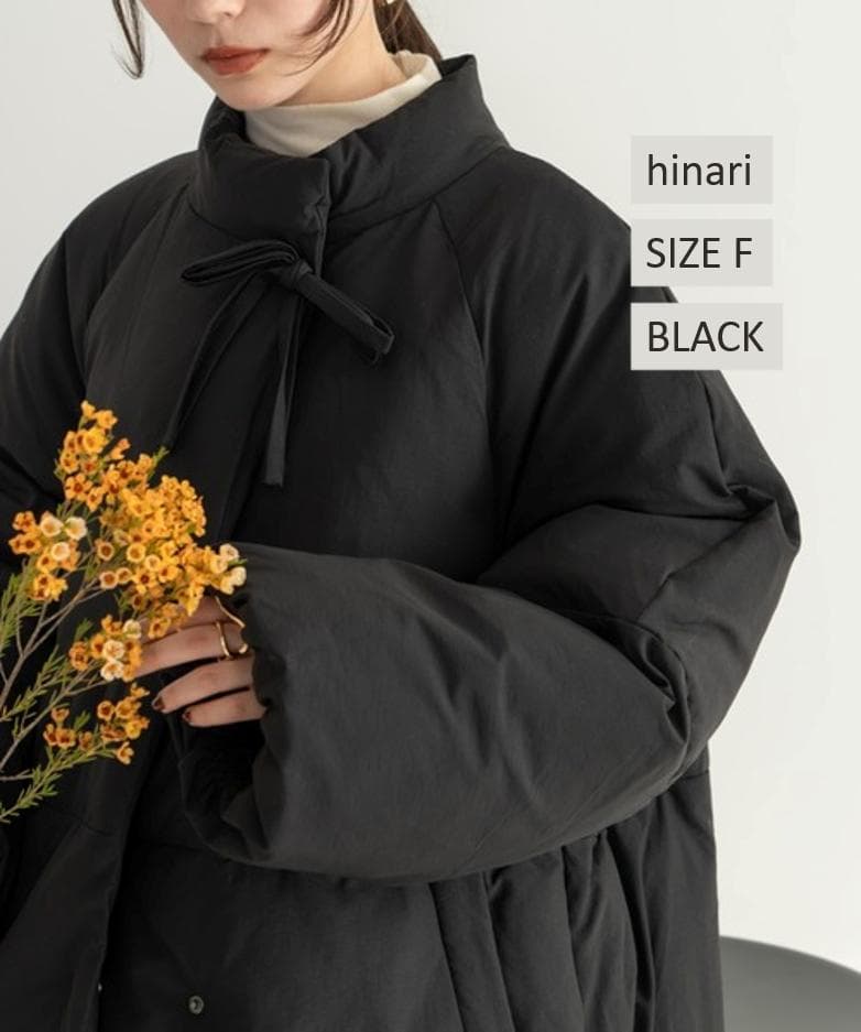 hinari 中綿リボンミドルコート FREE ブラック りり様 hinari 中綿リボンミドルコート ブラック S - メルカリ