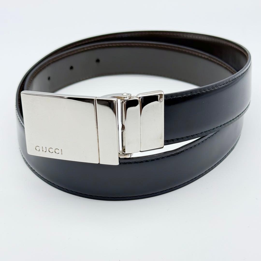 ✨美品✨GUCCI ベルト シルバー金具 メンズ 紳士 レザー 本革 ビジネス