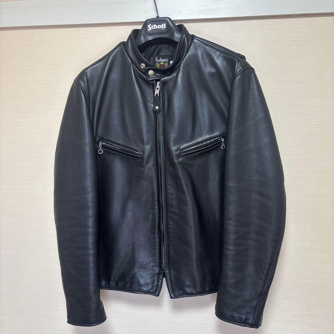 Schott ブラック シングルライダースジャケット 牛革