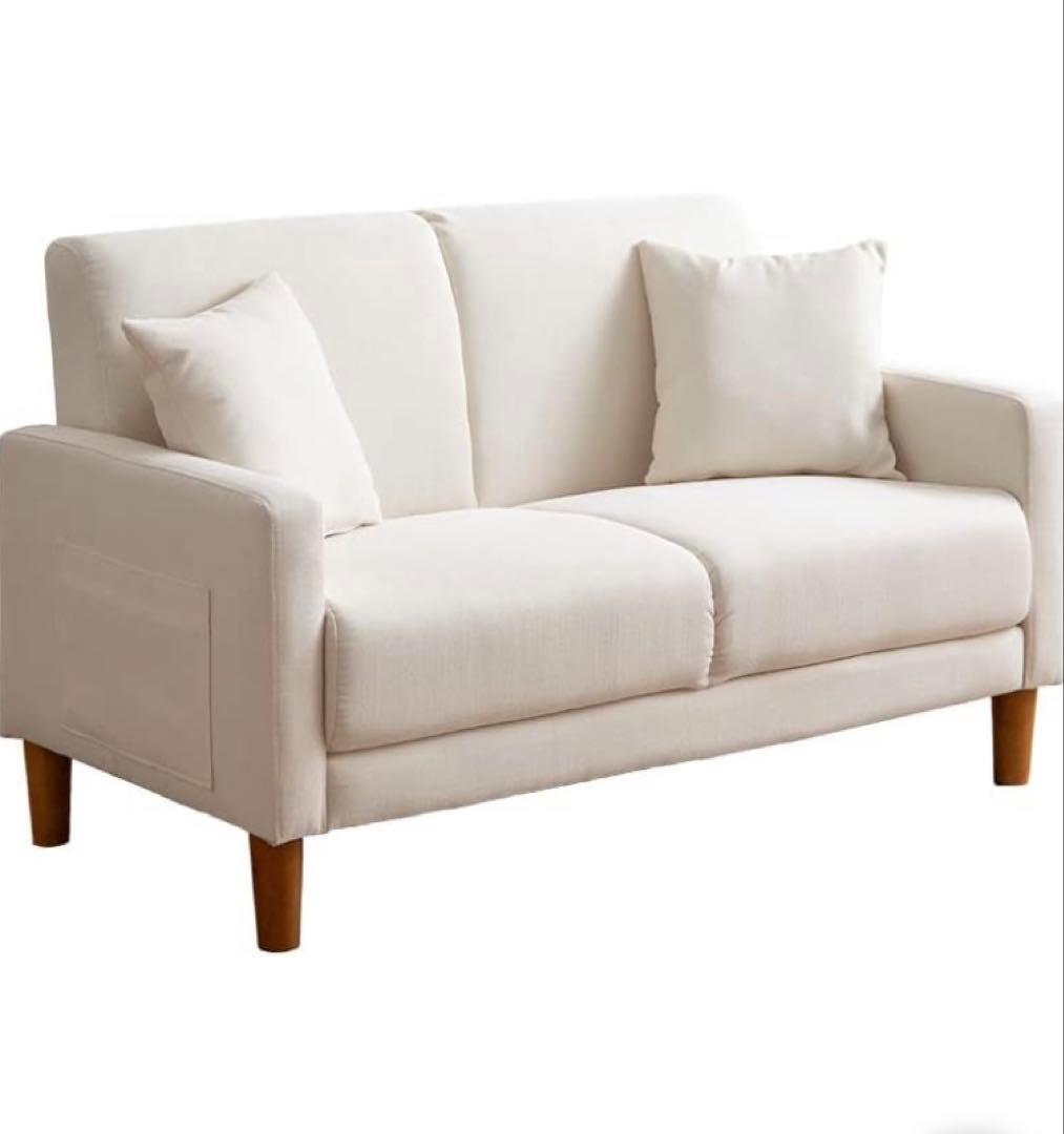 [女性オーナー]ホワイトファブリック 2人掛けソファ　ジャパンディ ソファ 片肘 ソファー ファブリック 2人掛け 3人掛け ゆったり 大きめ