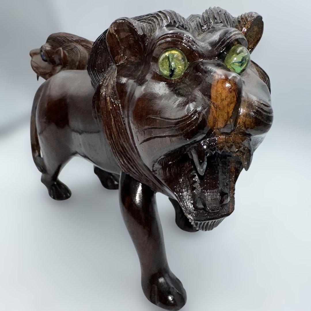 魔除け骨董品ライオンの木製彫刻 2体セット - メルカリ