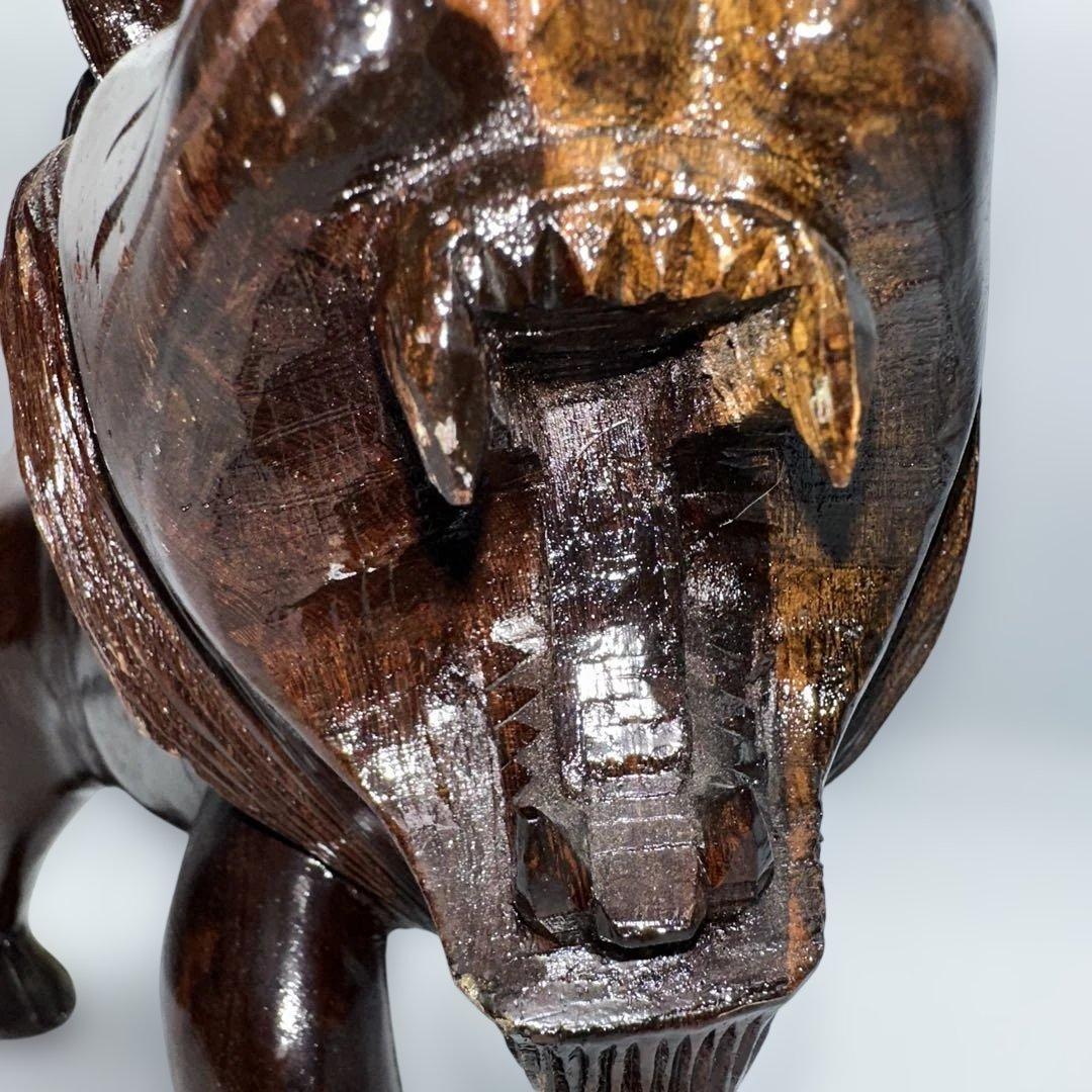 魔除け骨董品ライオンの木製彫刻 2体セット - メルカリ