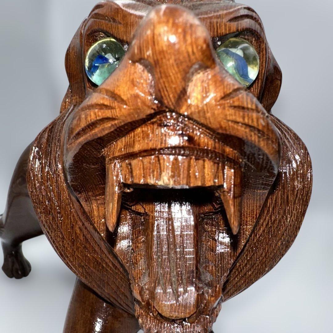 魔除け骨董品ライオンの木製彫刻 2体セット - メルカリ