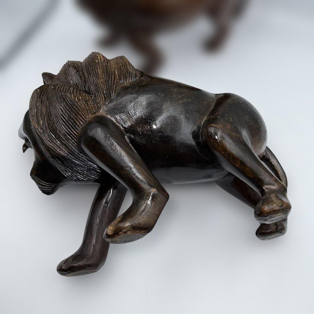 魔除け骨董品ライオンの木製彫刻 2体セット - メルカリ