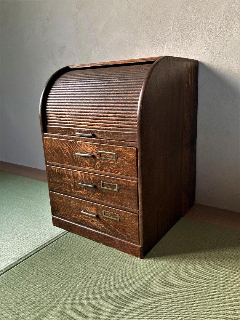 昭和レトロ ロールトップ 木製小物チェスト / 文箱 / 蛇腹式収納
