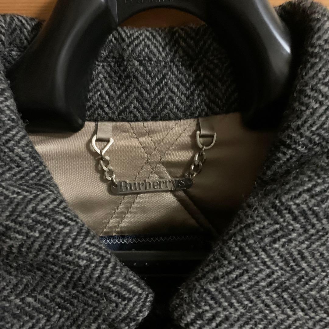 良品】Burberry ウール ツイードブルゾン M レザーパッチ チンスト付