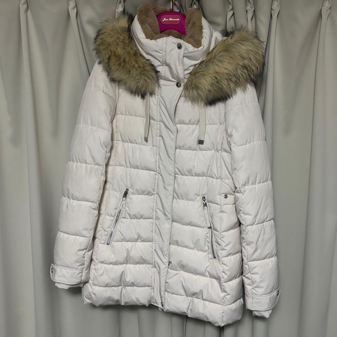 ZARA 中綿 ダウンコート 白ホワイト ファー ボア フード レディース M