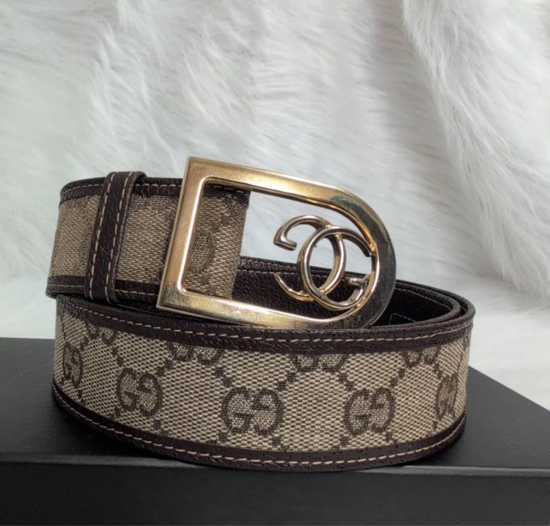 GUCCI GGキャンバスベルト ベージュ レザー インターロッキング