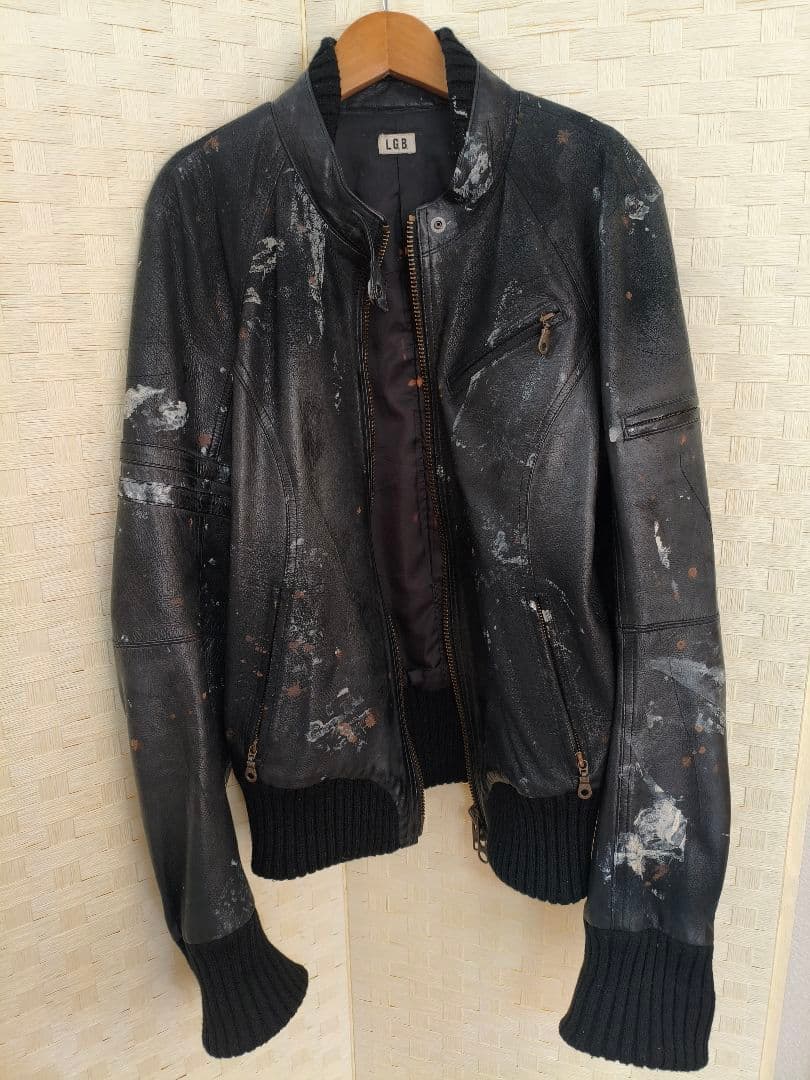 LGB ブラックレザージャケット ダメージ加工