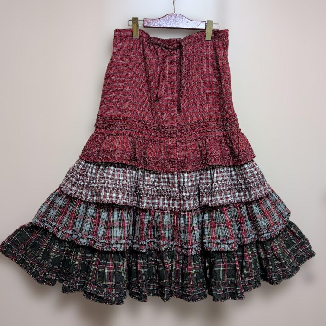 ワンダフルワールド　タータンチェックティアードスカート　綿ネル100%　未使用品