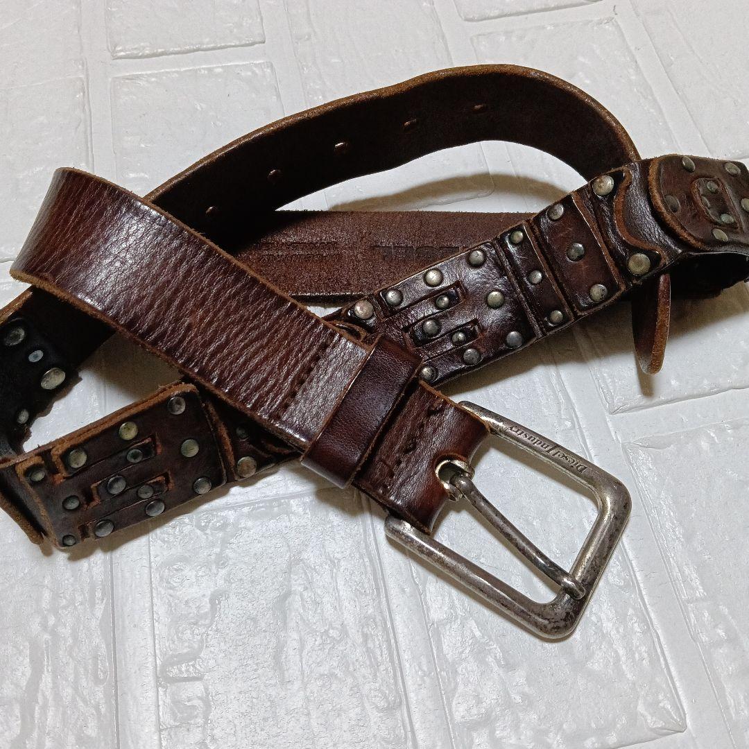 DIESEL ロゴスタッズ レザーベルト 90/36 イタリア製 - メルカリ