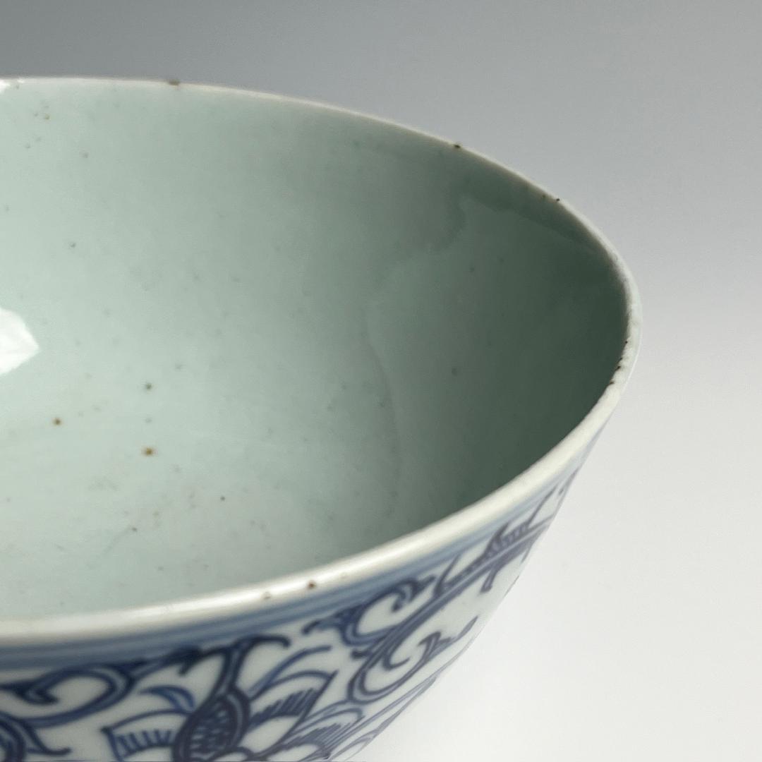 青花花唐草紋碗 中国古玩 徳化窯 新渡 中国美術 明末 菓子器 Rs164