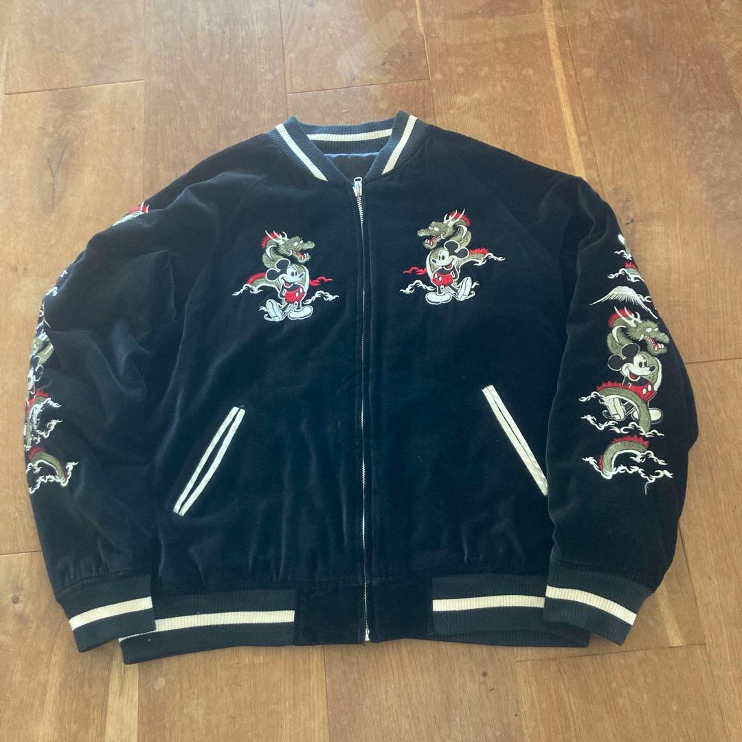 ミッキーマウス ドラゴン刺繍 別珍 ベルベットスカジャン らリバーシブル