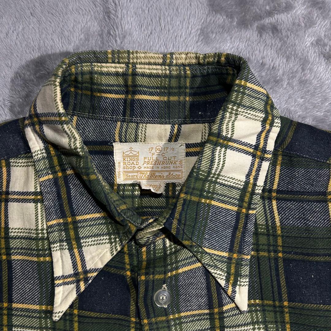 XL 70s VINTAGE Sears チェックコットンプリネル 香港製 緑 - メルカリ