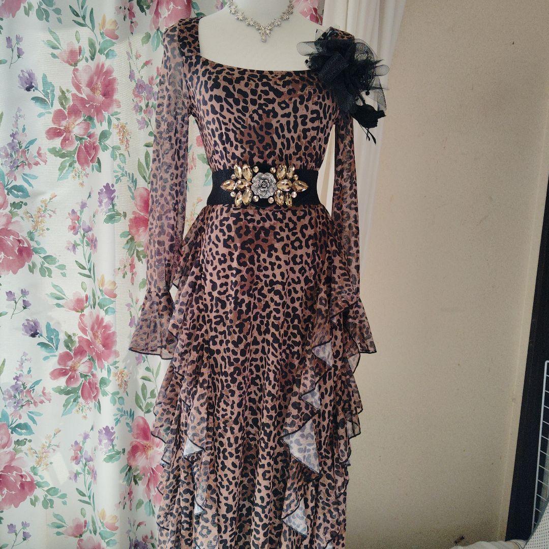 ヒョウ柄長袖ドレス .キラキラドレス ２枚セット、ハォデイ様 楽天市場】ヒョウ柄ドレス ロング丈 ヒョウ柄ワンピース Vネック 長袖